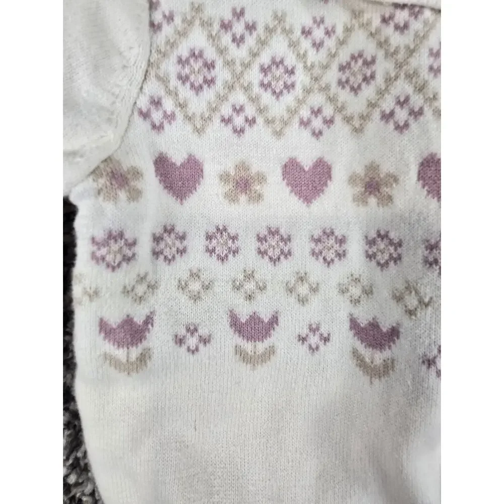 Carters Baby Girls Sz 18M Long Sleeve Sweater Knit Dress Cream Purple Hearts